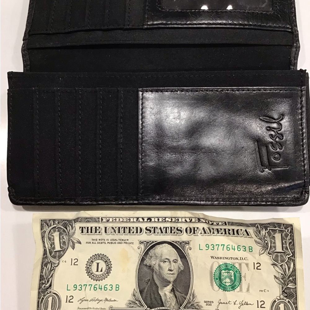 Fossil All LEATHER Black Butterfly Snap Closure Wallet - Picture 5 of 8